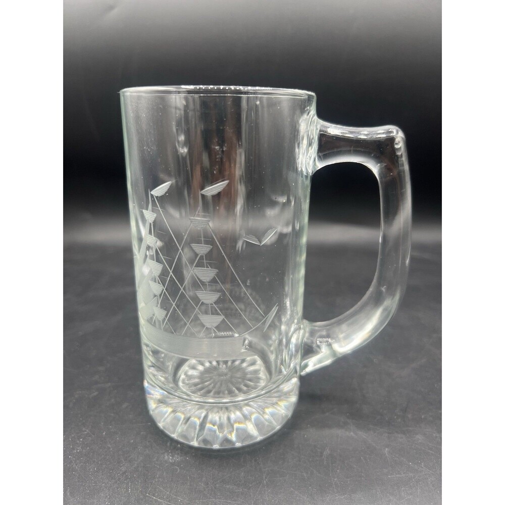Princess House Clipper Ship Etched Crystal Beer Mug Stein 12 Oz #412C Vintage